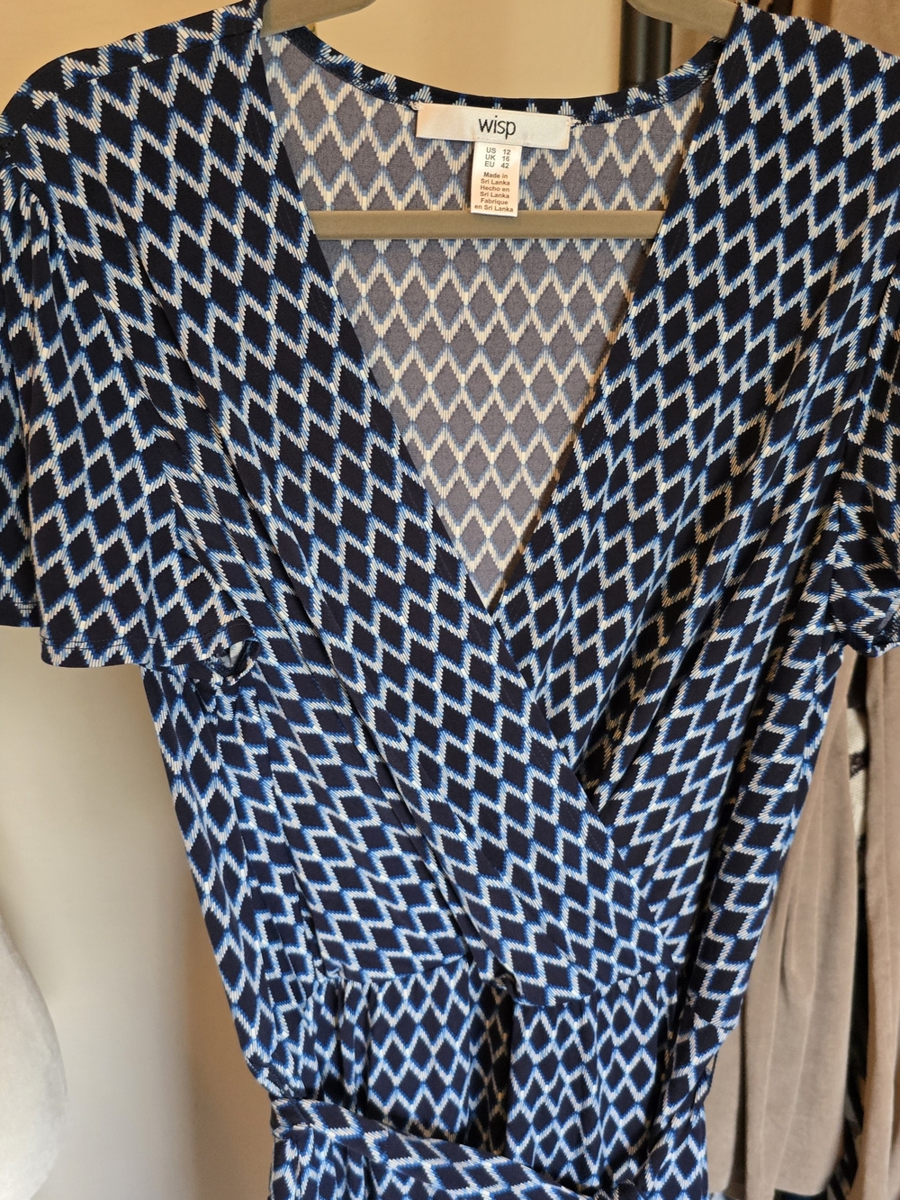 Wisp Blue Geometric Faux Wrap Jumpsuit